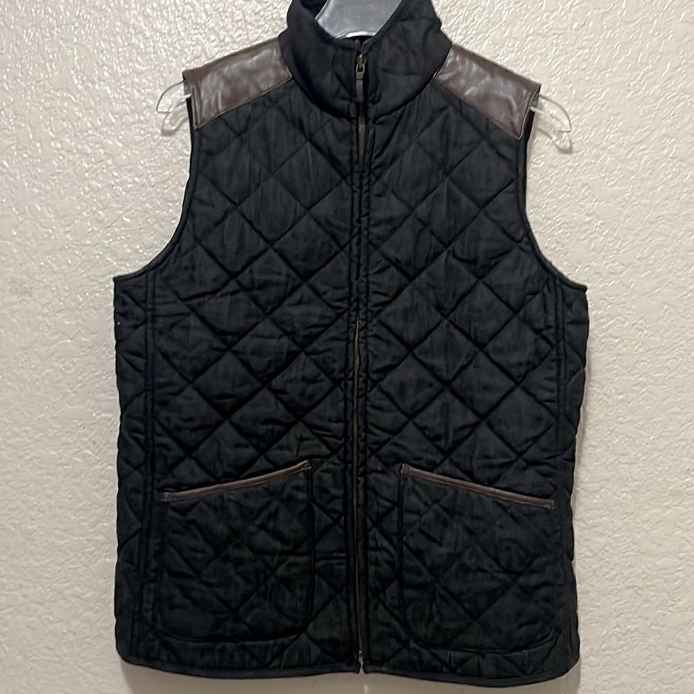 Lauren Jeans Company Western Quilted Denim Vest With Leather Trim Size Medium